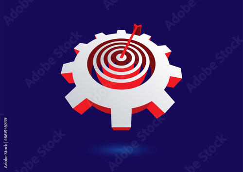 3d wheel and arrow sign on dark blue background. dart and industry wheel concept