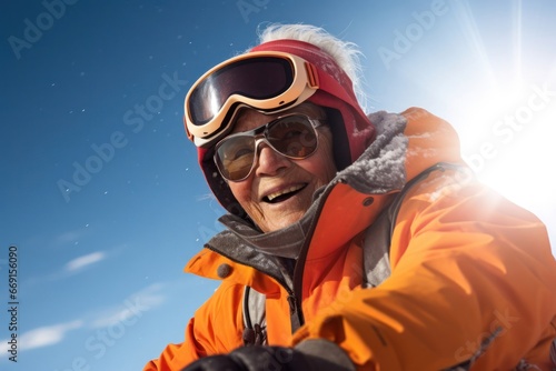 Caucasian Female Elderly Snowboarder Ridin Fast Concept Generative AI