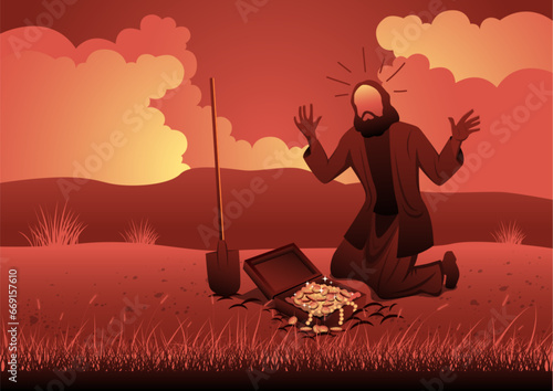 Parable of Jesus Christ about the the hidden treasure vector illustration