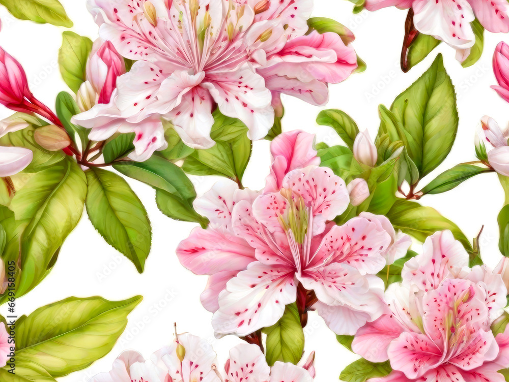 Seamless pink azalea flowers pattern design. Generative ai