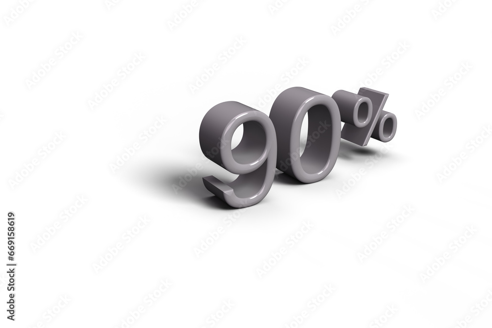 3d render gray 90 percent symbol on white background. 3d rendering 90 percent concept 3d render gray 90 percent symbol on white background. 3d rendering 90 percent concept