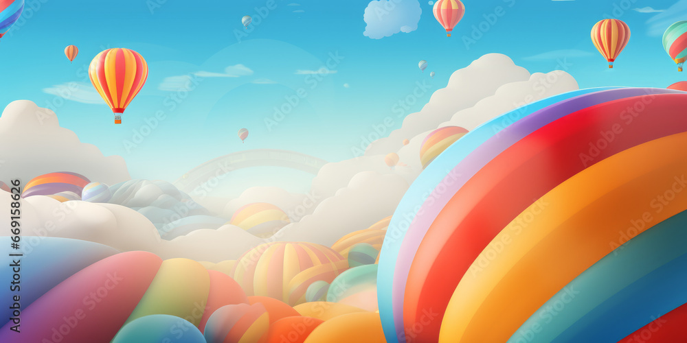 Abstract illustration of hot air balloons floating over a surreal landscape. Abstract illustration of hot air balloons floating over a surreal landscape.