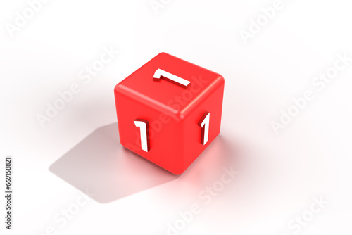 3d render red cube and number 1. Number 1 on 3d cube. red cube and number 1 on white background