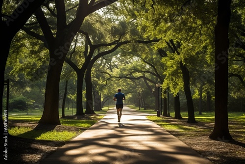 An image of an individual jogging through a scenic park, encapsulating the commitment to a healthy lifestyle through regular exercise and outdoor activities