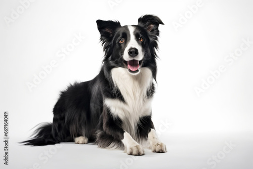 Black and white panting border collie dog sitting, isolated on white © alisaaa