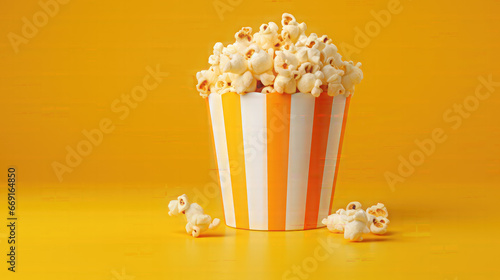 Popcorn bucket for movie night. Isolated on yellow Background