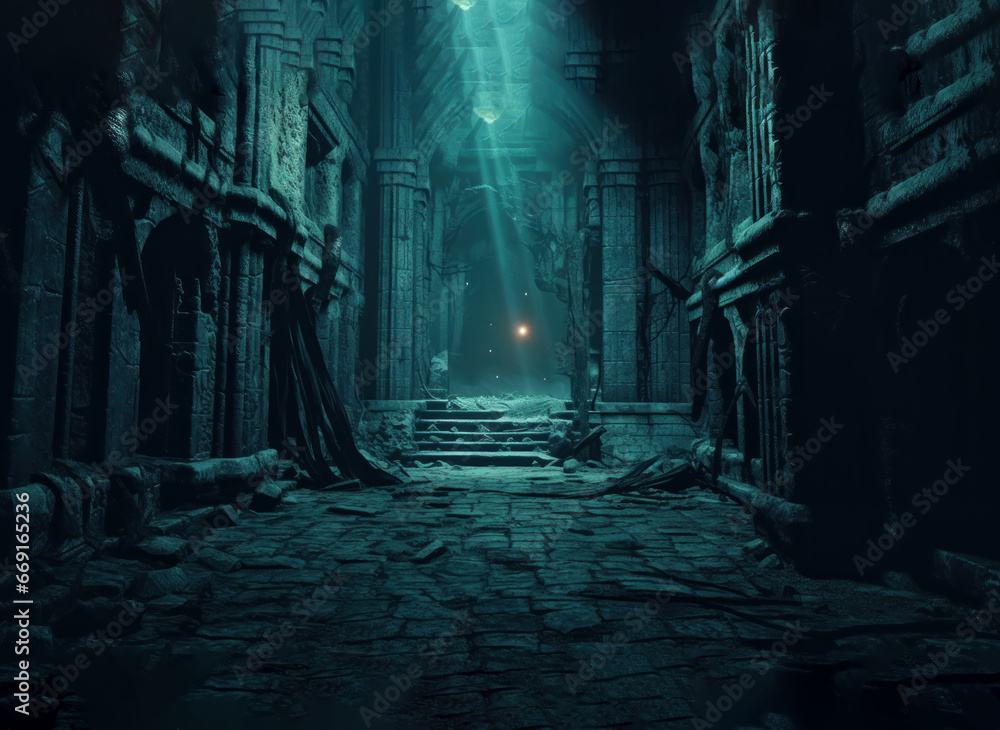  dark underground dungeon at night
