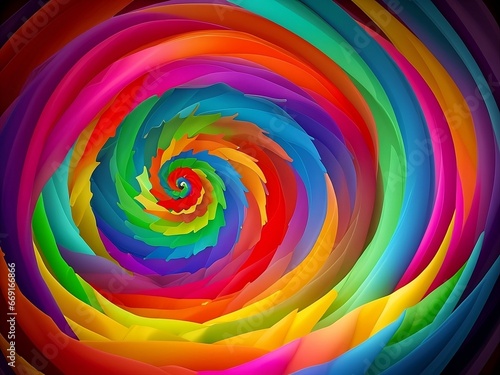 A swirling vortex of colors and shapes represents the expansion of consciousness. Abstract colorful spiral background.