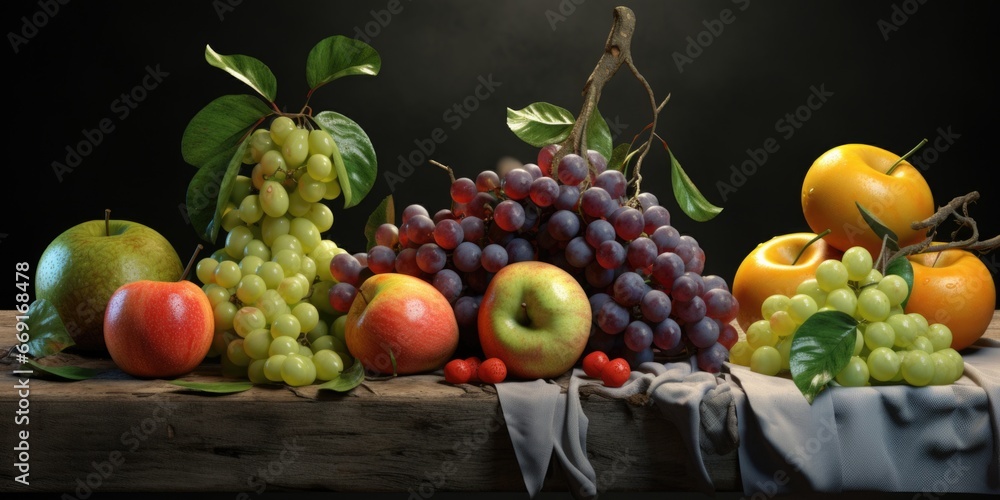 A collection of various fruits placed on a sturdy wooden table. Perfect for showcasing the vibrant colors and freshness of fruits. Ideal for food-related projects and healthy eating concepts. A collection of various fruits placed on a sturdy wooden table. Perfect for showcasing the vibrant colors and freshness of fruits. Ideal for food-related projects and healthy eating concepts.