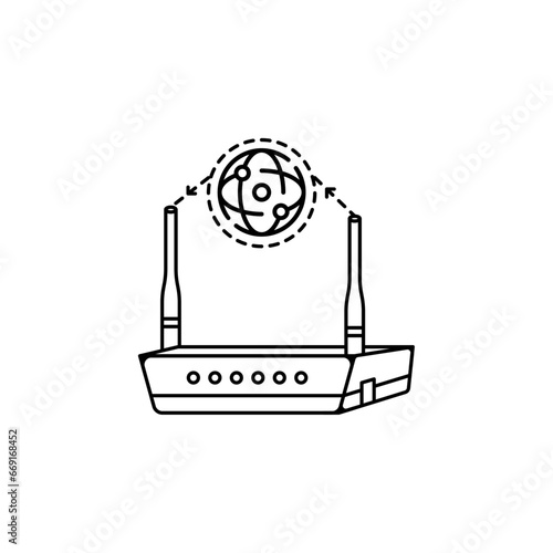 WiFi routers icon with transmitter and reciever tools for internet world wide. line style with black color. isolated on white background. Wireless ethernet connection signal. High Speed Antenna Wifi 