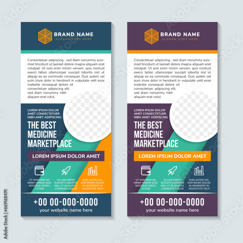 roll up Online webpage banners for pharmacy concept. Vertical banner template for the best medicine marketplace. Vector modern illustration set with photo space. colorful design with papercut concept