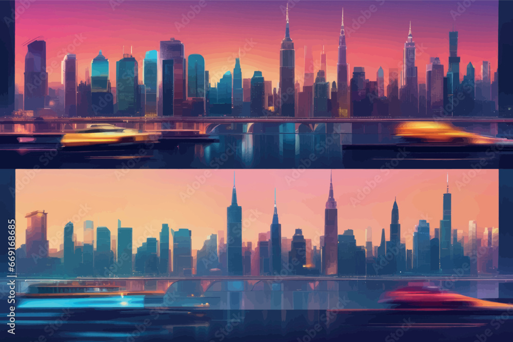 set of different abstract city skyline set of different abstract city skyline vector illustration of a city background