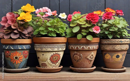 flower plants on garden pots