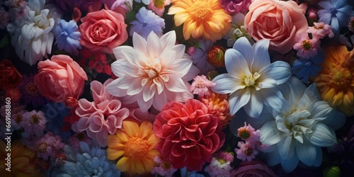 A close-up view of a vibrant bunch of flowers. This image can be used to add a pop of color and beauty to any project.