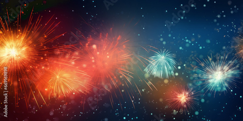 Abstract illustration of fireworks on black background. 