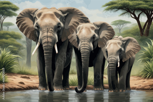 illustration of african elephant in the jungle with trees in the background illustration of african elephant in the jungle with trees in the background elephant in the savannah