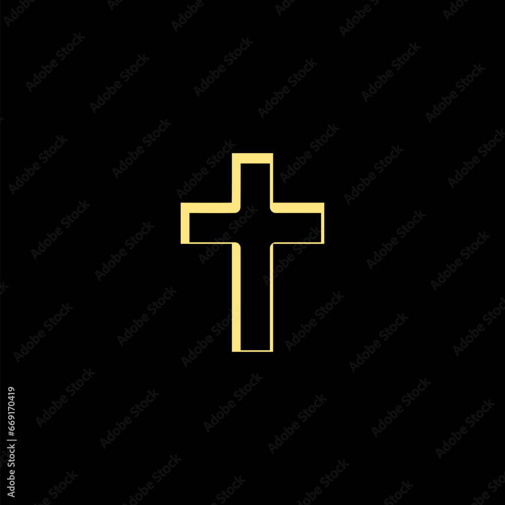 Religion cross icon. Christian cross icon isolated on black background Religion cross icon. Christian cross icon isolated on black background