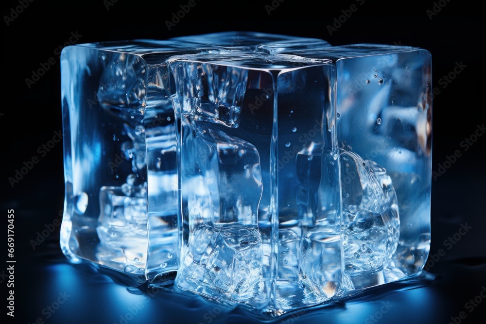 cold ice cubes on a cold table