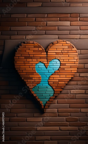 Symbol of love painted on brick wall, Generative AI