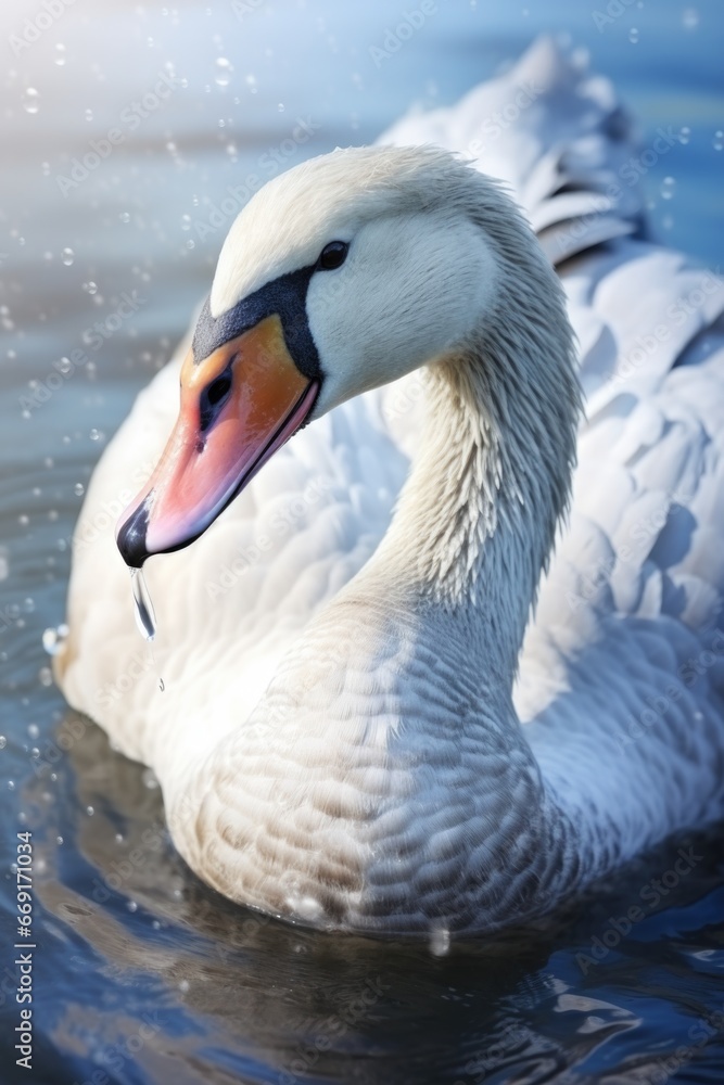A beautiful white swan gracefully gliding through the water. Perfect for nature and wildlife themes A beautiful white swan gracefully gliding through the water. Perfect for nature and wildlife themes