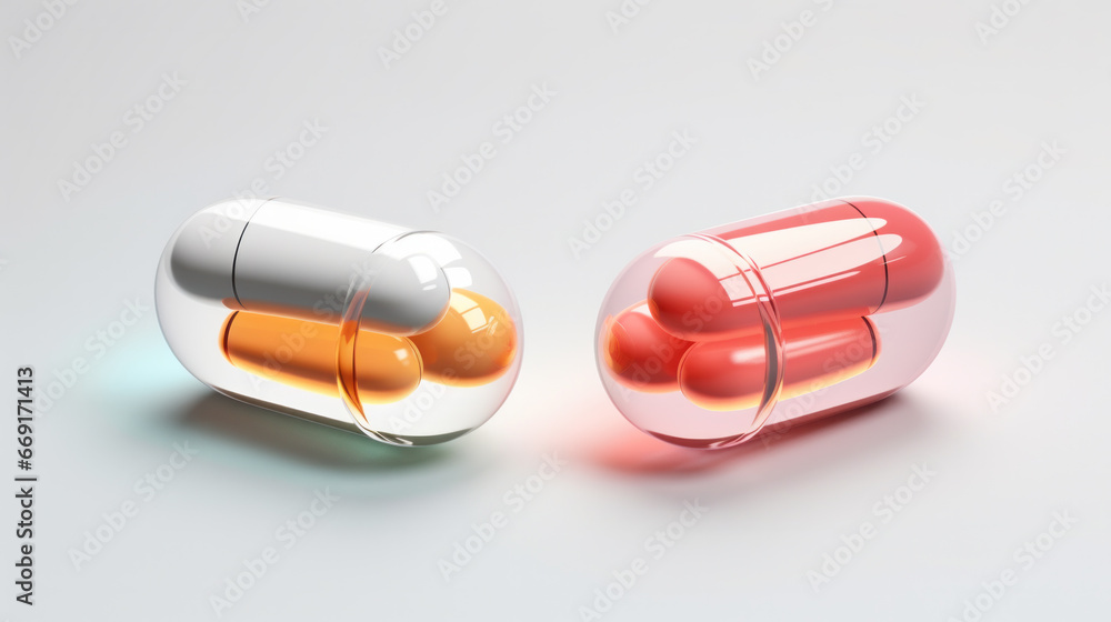 Close up of different color pills isolated on white background. Choice concept. Close up of different color pills isolated on white background. Choice concept.