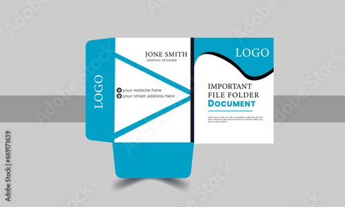 Business presentation folder template for corporate office with blue and black color.