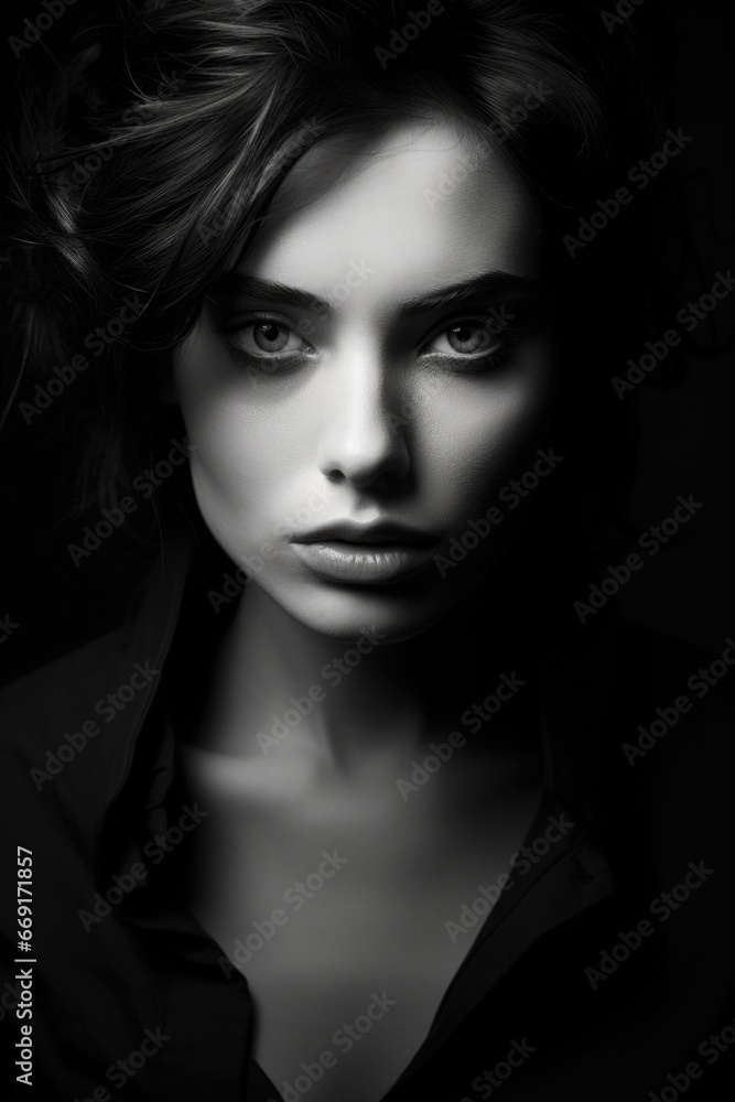 A classic black and white photo showcasing the elegance and beauty of a woman. Suitable for various artistic and editorial purposes A classic black and white photo showcasing the elegance and beauty of a woman. Suitable for various artistic and editorial purposes