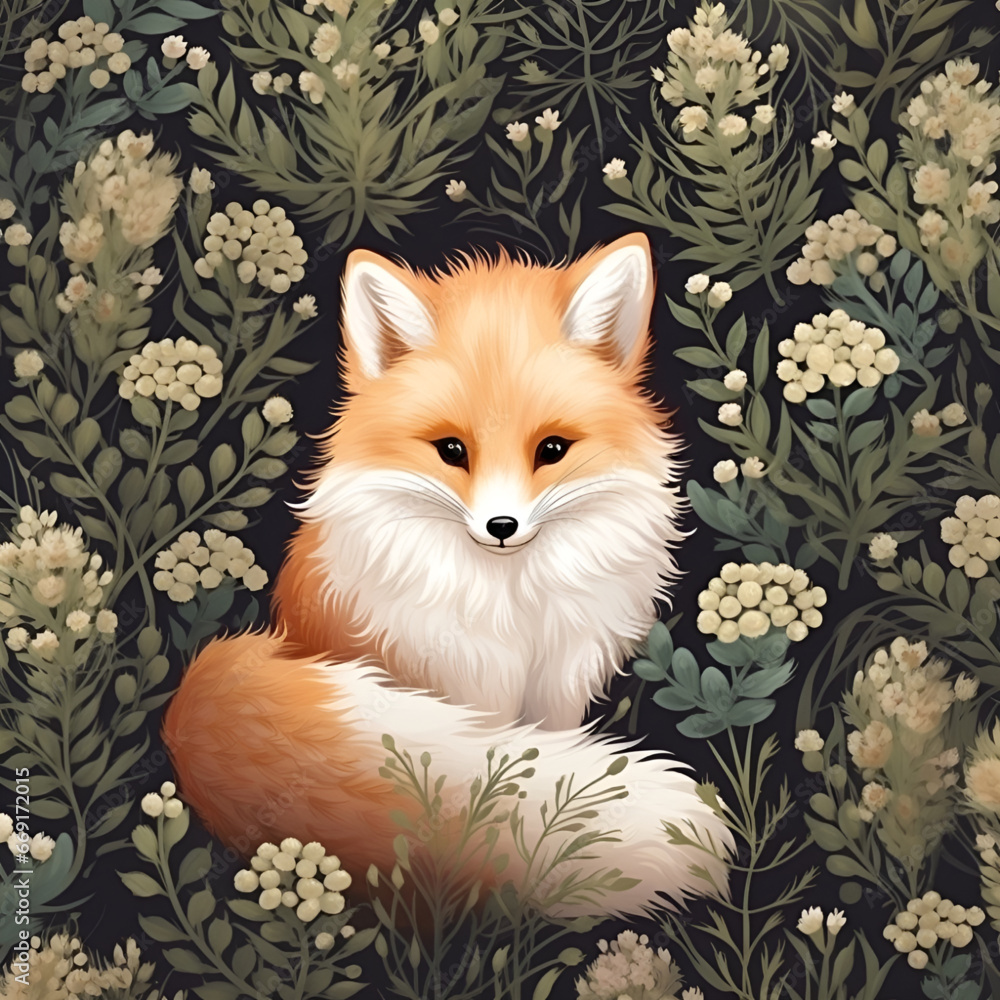 Fototapeta premium fox and flowers