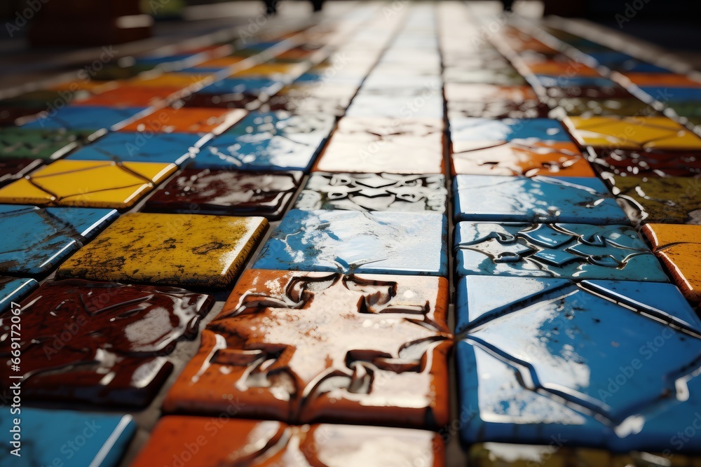 Naklejka premium spanish tiles in an andalusian building