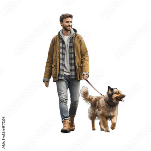 Walking a dog in the park isolated on transparent or white background, png © Никита Жуковец