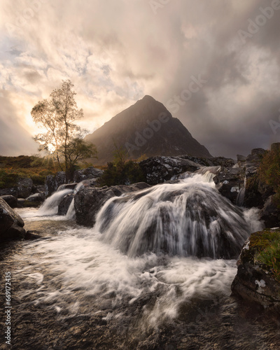Glencoe valley and waterfall, highland, scotland