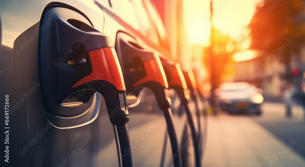 Next-Gen Power: Close-Up of Modern Electric Vehicle Chargers. Generative ai Next-Gen Power: Close-Up of Modern Electric Vehicle Chargers. Generative ai