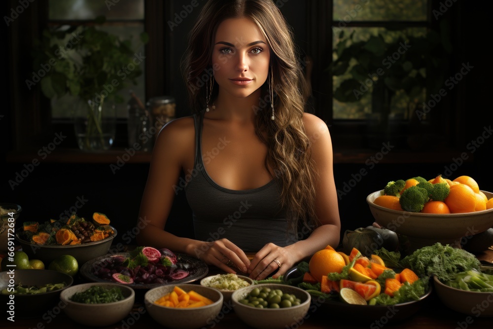 attractive young vegan woman preparing food