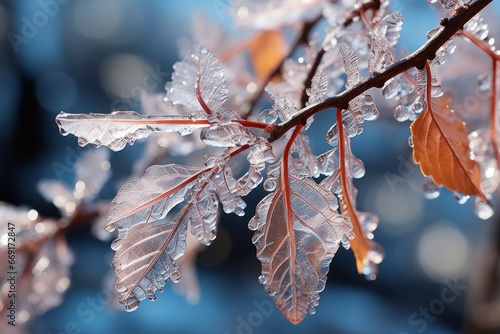 frosty leaves in the field in winter