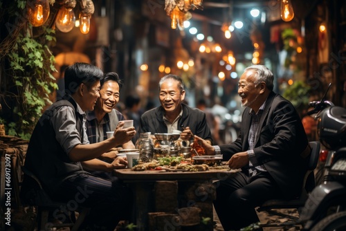 group of retired Asians in a bar