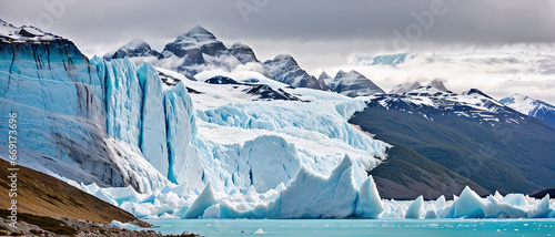 Panoramic view of the Perito Moreno glacier in Patagonia, generative ai. © Budjak Studio