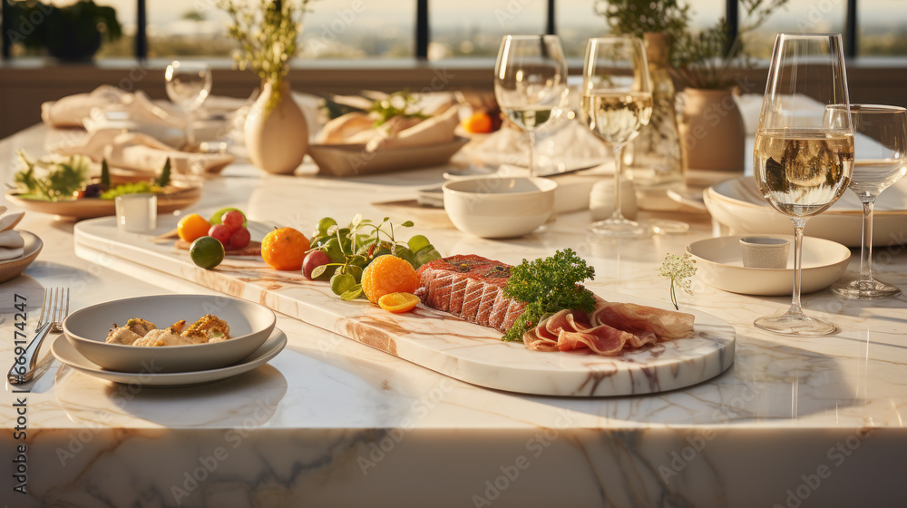 Elegant Table Setting with Pristine Marble Elegance. Generative AI
