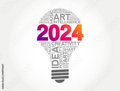2024 Creative Ideas bulb word cloud collage, concept background