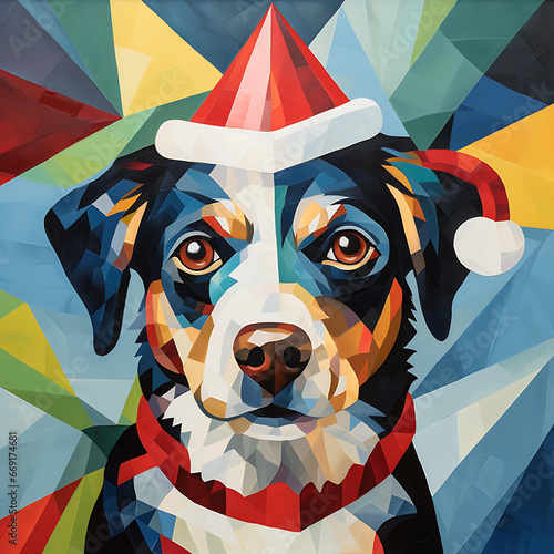 Christmas Dog Wall Art Printable Abstract Oil Painting