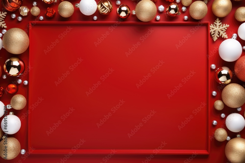 Christmas balls frame on red background. Christmas balls frame on red background.