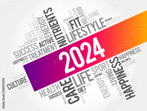 2024 health and sport goals word cloud, motivation concept background