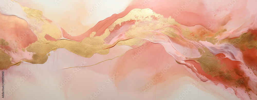 OIL PAINTING MODERN ABSTRACT BACKGROUND WITH WAVES OF CREAMY PINK DELICATE SHADES, HORIZONTAL FORMAT. legal AI