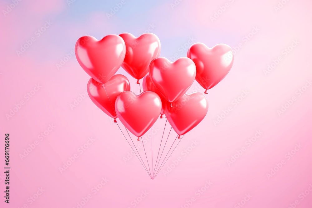 Heart-shaped balloons on pastel background. Valentine's Day or wedding background concept.
