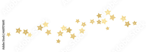 Scattered golden stars isolated on white or transparent background