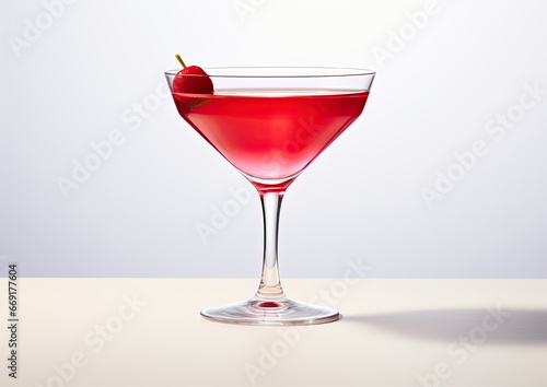 A high-key shot of a Grenadine Cocktail placed on a white background, with soft and diffused lightin