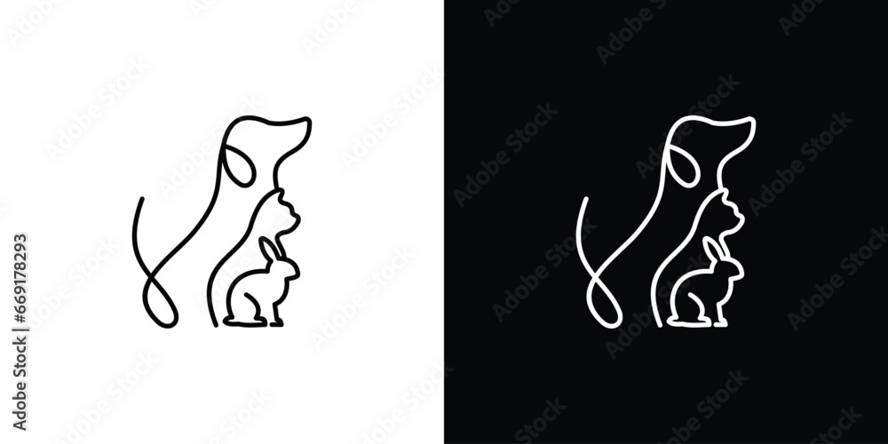 Dog Cat and Rabit Logo Design with Outline Style. Pet Care Simple Vector Symbol Illustration. Dog Cat and Rabit Logo Design with Outline Style. Pet Care Simple Vector Symbol Illustration.