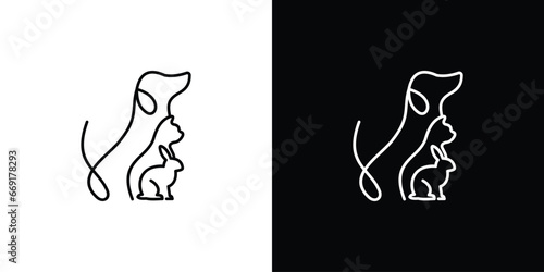 Dog Cat and Rabit Logo Design with Outline Style. Pet Care Simple Vector Symbol Illustration.