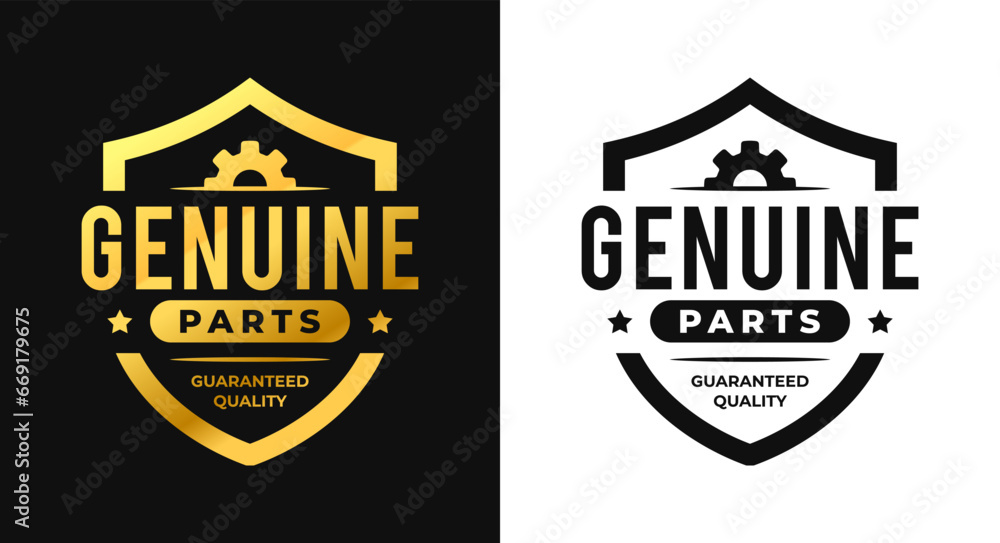 Genuine parts with gold stamp frame shield label. Vector Illustration Genuine parts with gold stamp frame shield label. Vector Illustration