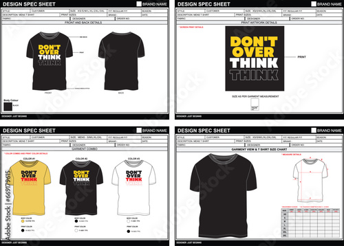 DONT OVER THINK STREETWEAR VECTOR DIGITAL DTG DTF HEAT TRANSFER STICKER SUBLIMATION PRINT MEN BOYS REGULAR T SHIRT TECHPACK MEASUREMENT LAYOUT TEMPLATE DESIGN
