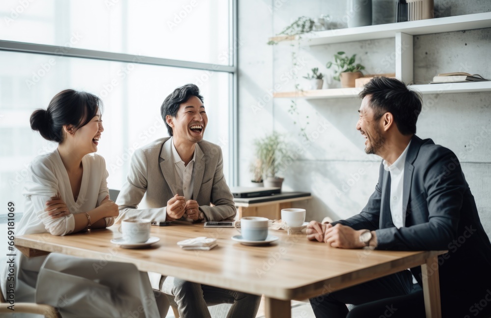 Young asian people drinking coffee in office. Young asian people drinking coffee in office.